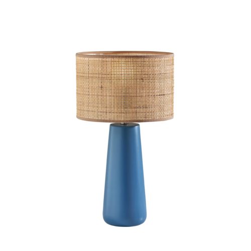 Adesso Sheffield Table Lamp Turquoise With Ratan Drum Shade (3731-07)