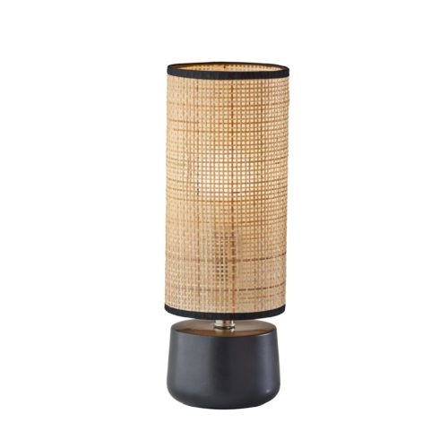 Adesso Sheffield Table Lantern Black With Rattan Drum Shade (3730-01)