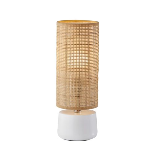 Adesso Sheffield Table Lantern White With Rattan Drum Shade (3730-02)