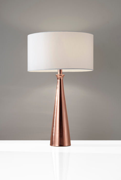 Adesso Shiny Copper Linda Table Lamp-Smooth White Linen Short Drum Shade And 60 Inch Clear Cord And 3-Way Rotary Socket Switch (1517-20)