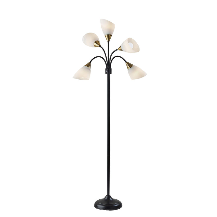 Adesso Simplee Adesso 5 Light Floor Lamp Black/Brass With Frosted Plastic Shades (7205-01)