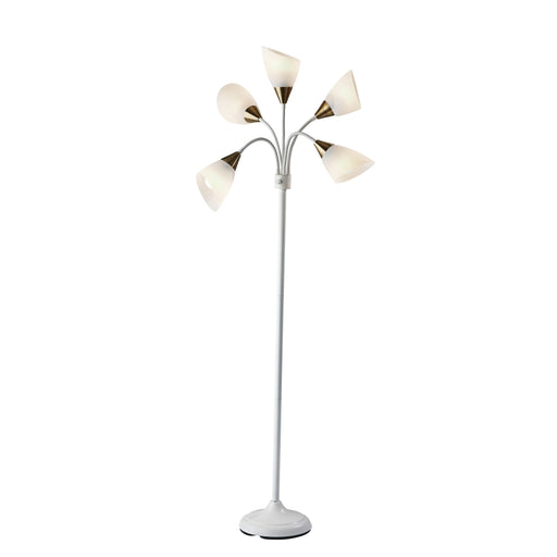 Adesso Simplee Adesso 5 Light Floor Lamp White/Brass With Frosted Flastic Shades (7205-02)