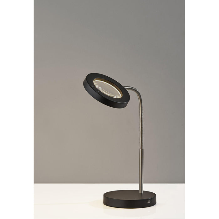 Adesso Simplee Adesso Holmes LED Magnifier Desk Lamp With Smart Switch Brushed Steel And Black (SL4924-01)