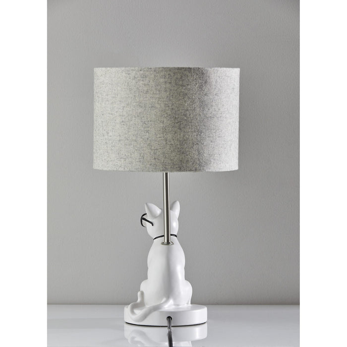 Adesso Simplee Adesso Sunny Cat Table Lamp White Ceramic With Brushed Steel Neck Light Grey Soft Touch Fabric (SL3707-02)