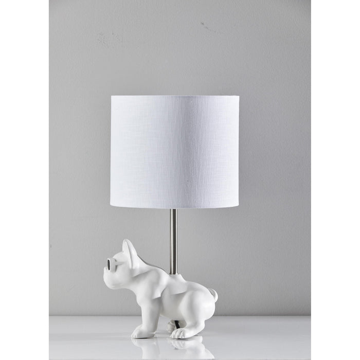 Adesso Simplee Adesso Sunny Dog Table Lamp White Ceramic With Brushed Steel Neck Textured White Fabric (SL3706-02)