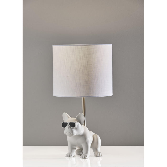 Adesso Simplee Adesso Sunny Dog Table Lamp White Ceramic With Brushed Steel Neck Textured White Fabric (SL3706-02)