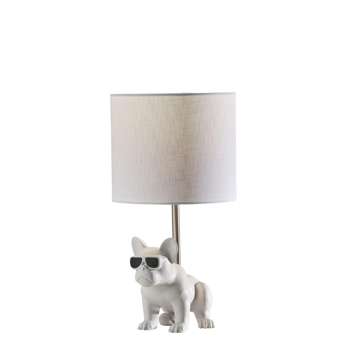 Adesso Simplee Adesso Sunny Dog Table Lamp White Ceramic With Brushed Steel Neck Textured White Fabric (SL3706-02)