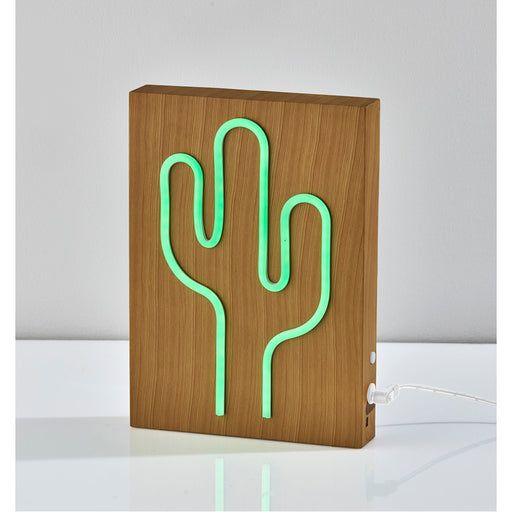 Adesso Simplee Adesso Wood Framed Neon Cactus Table/Wall Lamp Natural Wood Finish (SL3721-12)