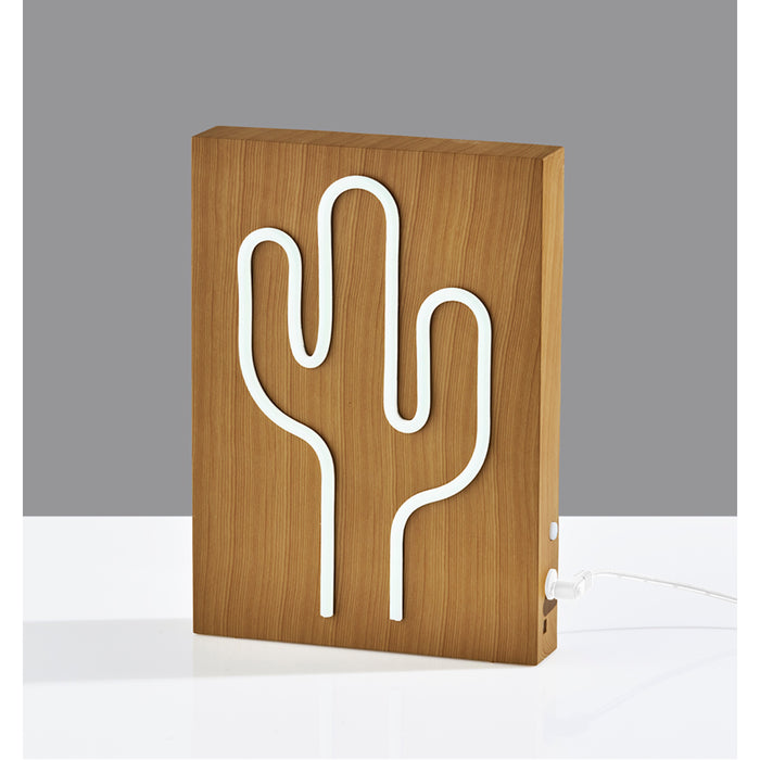 Adesso Simplee Adesso Wood Framed Neon Cactus Table/Wall Lamp Natural Wood Finish (SL3721-12)