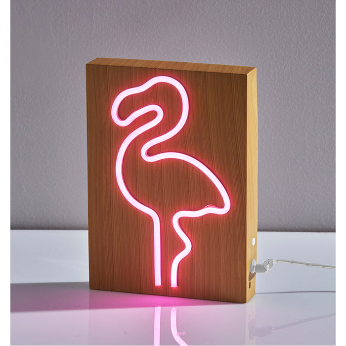 Adesso Simplee Adesso Wood Framed Neon Flamingo Table/Wall Lamp Natural Wood Finish (SL3722-12)