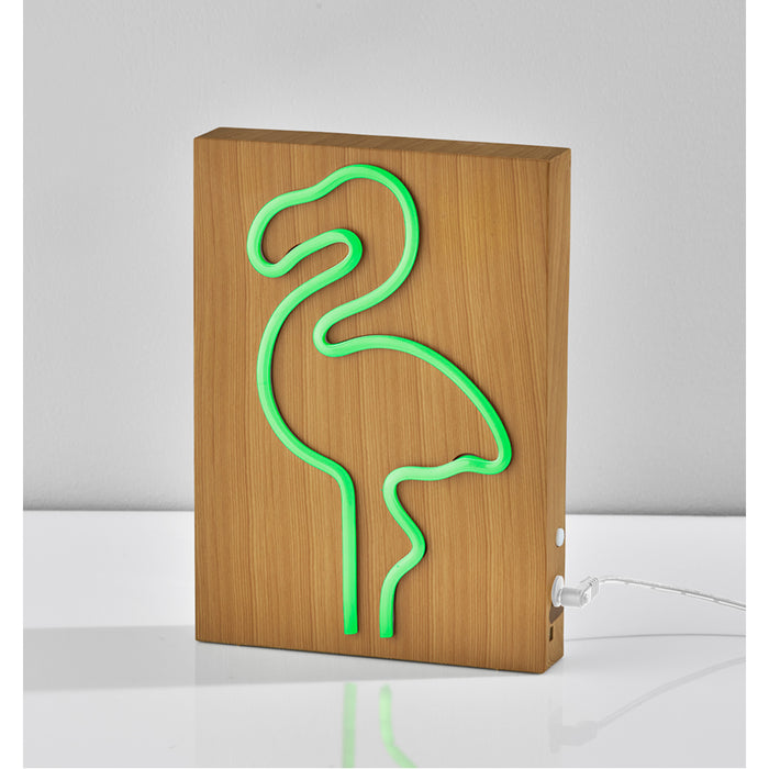 Adesso Simplee Adesso Wood Framed Neon Flamingo Table/Wall Lamp Natural Wood Finish (SL3722-12)