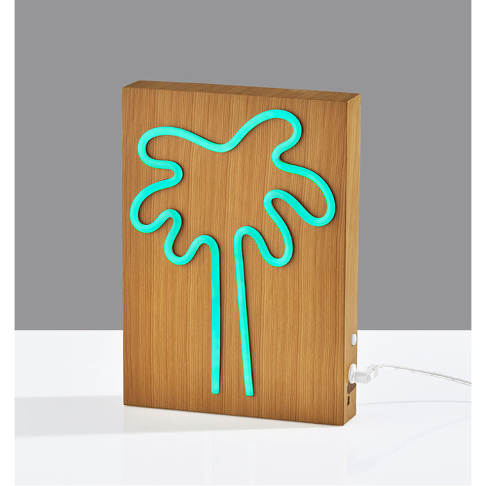 Adesso Simplee Adesso Wood Framed Neon Palm Tree Table/Wall Lamp Natural Wood Finish (SL3720-12)
