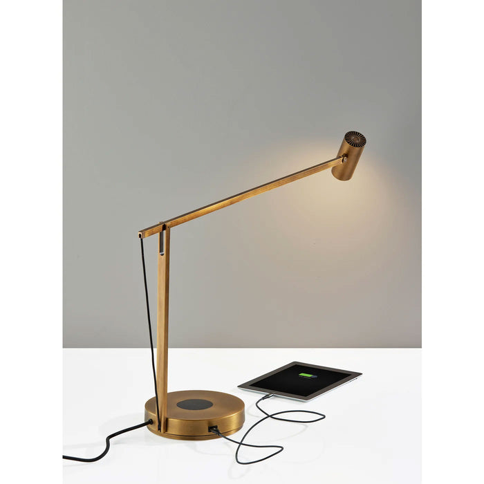 Adesso Turrell Task Lamp With Wireless Charging Lacquered Burnished Brass Finish (10036309LBB)
