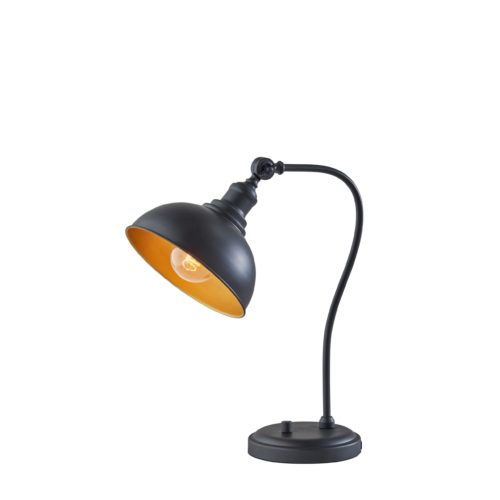 Adesso Wallace Desk Lamp Black Finish With Round Metal Shade (3754-01)