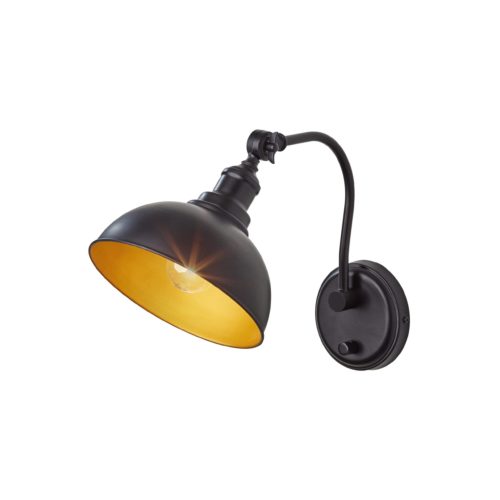 Adesso Wallace Wall Lamp Black/Gold With Round Metal Shade (3752-01)