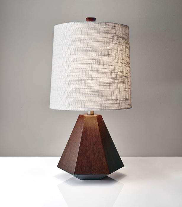 Adesso Walnut Birch Wood Grayson Table Lamp-Textured White Fabric Tall Modified Drum Shade-60 Inch Brown Cord-3-Way Rotary Socket Switch (1508-15)