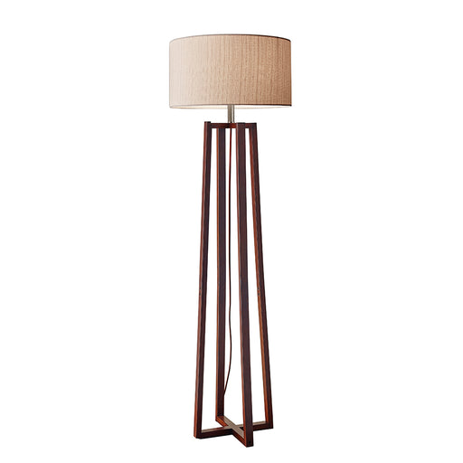 Adesso Walnut Birch Wood Quinn Floor Lamp-Natural Fiber Linen Drum Shade-60 Inch Hanging Brown Fabric Covered Cord-3-Way Rotary Socket Switch (1504-15)