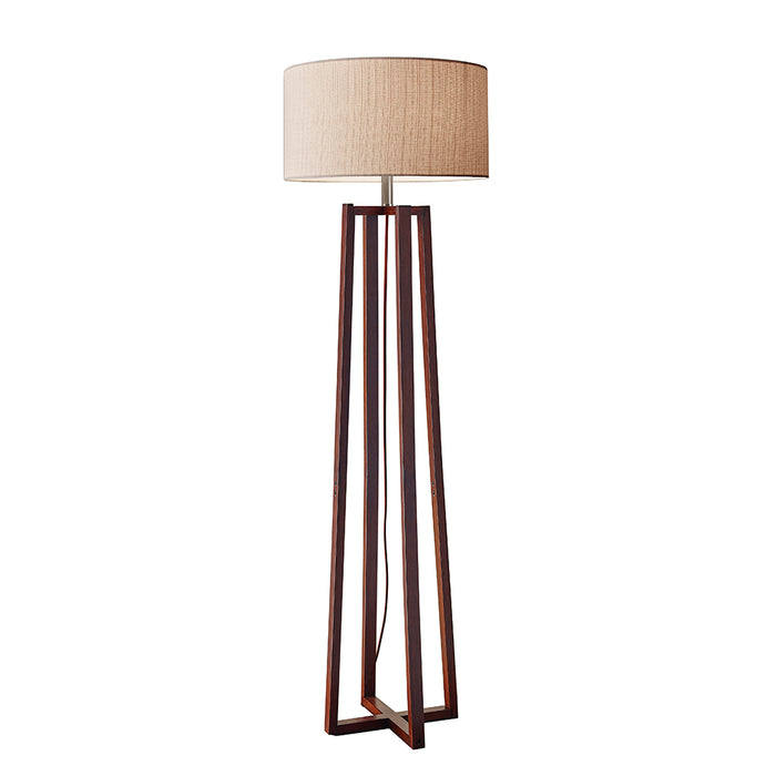 Adesso Walnut Birch Wood Quinn Floor Lamp-Natural Fiber Linen Drum Shade-60 Inch Hanging Brown Fabric Covered Cord-3-Way Rotary Socket Switch (1504-15)