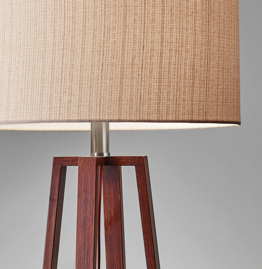 Adesso Walnut Birch Wood Quinn Table Lamp-Natural Fiber Linen Drum Shade-60 Inch Hanging Brown Fabric Covered Cord-3-Way Rotary Socket Switch (1503-15)