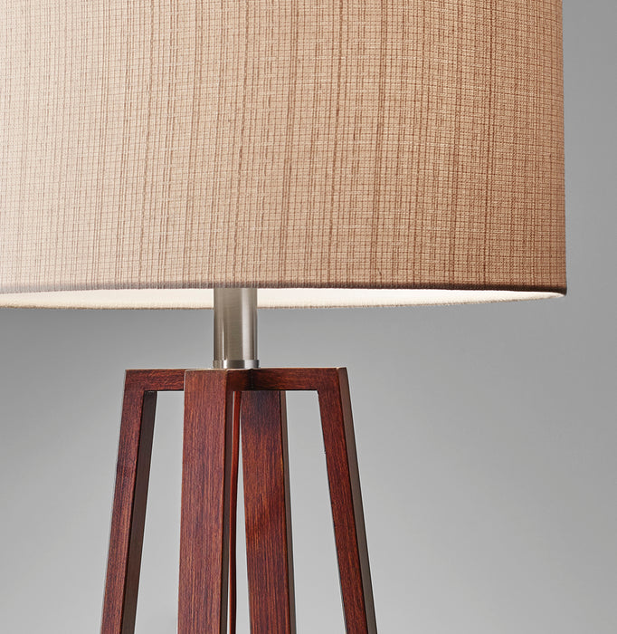 Adesso Walnut Birch Wood Quinn Table Lamp-Natural Fiber Linen Drum Shade-60 Inch Hanging Brown Fabric Covered Cord-3-Way Rotary Socket Switch (1503-15)