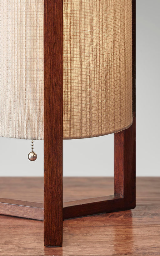 Adesso Walnut Birch Wood Quinn Table Lantern-Natural Fiber Linen Tall Drum Shade-60 Inch Brown Fabric Cover Cord-Pull Chain Switch (1502-15)