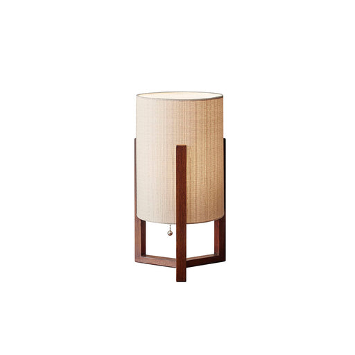 Adesso Walnut Birch Wood Quinn Table Lantern-Natural Fiber Linen Tall Drum Shade-60 Inch Brown Fabric Cover Cord-Pull Chain Switch (1502-15)
