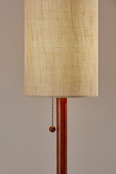 Adesso Walnut Eucalyptus Wood Hamptons Table Lamp-Textured Beige Linen Tall Drum Shade And 60 Inch Clear Cord And Pull Chain Switch (3337-15)