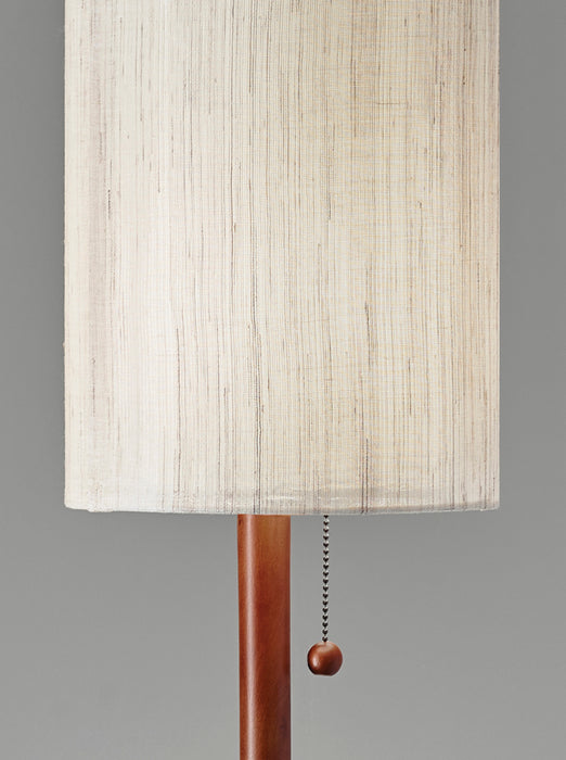 Adesso Walnut Eucalyptus Wood Hamptons Table Lamp-Textured Beige Linen Tall Drum Shade And 60 Inch Clear Cord And Pull Chain Switch (3337-15)