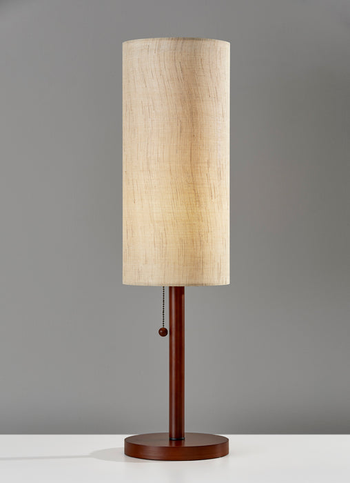 Adesso Walnut Eucalyptus Wood Hamptons Table Lamp-Textured Beige Linen Tall Drum Shade And 60 Inch Clear Cord And Pull Chain Switch (3337-15)