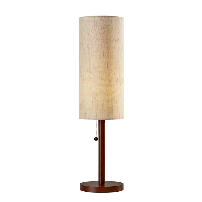 Adesso Walnut Eucalyptus Wood Hamptons Table Lamp-Textured Beige Linen Tall Drum Shade And 60 Inch Clear Cord And Pull Chain Switch (3337-15)