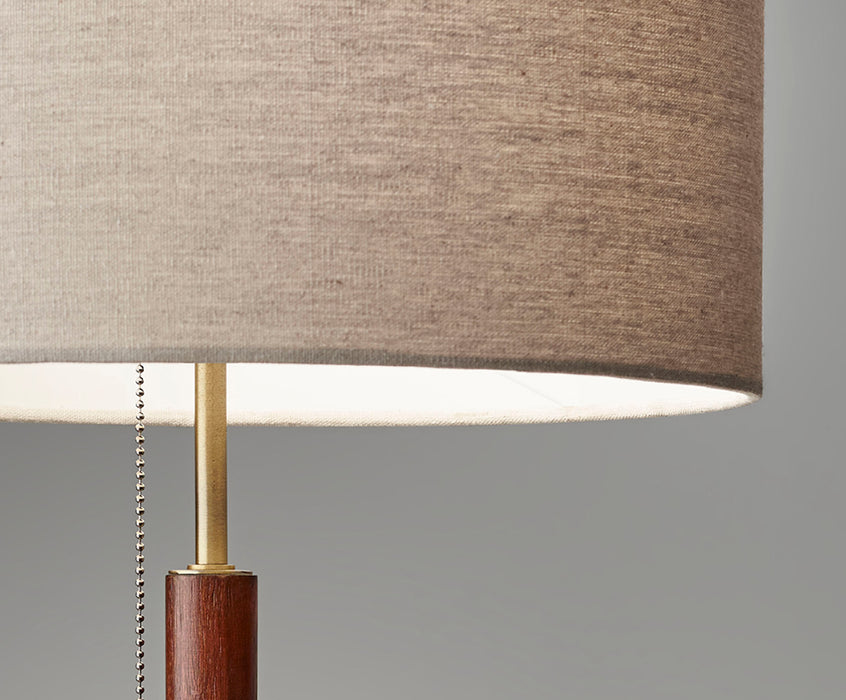 Adesso Walnut Eucalyptus Wood/Antique Brass Hamilton Table Lamp-Natural Linen Drum Shade And 60 Inch Clear Cord And Pull Chain Switch (3376-15)