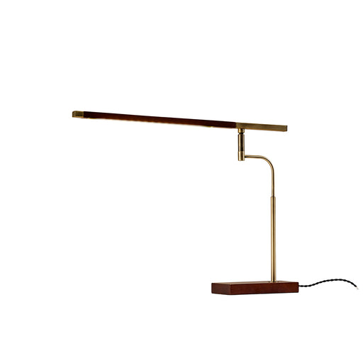 Adesso Walnut Finished Ash Wood-Antique Brass Accents Barrett LED Desk Lamp-Walnut Wood Rectangle Tube Shade-60 Inch Black Fabric Cord-3-Way Touch Switch (3046-15)