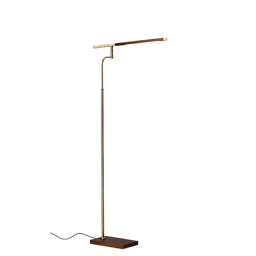 Adesso Walnut Finished Ash Wood-Antique Brass Accents Barrett LED Floor Lamp-Walnut Wood Rectangle Tube Shade-60 Inch Black Fabric Cord-3-Way Touch Switch (3047-15)