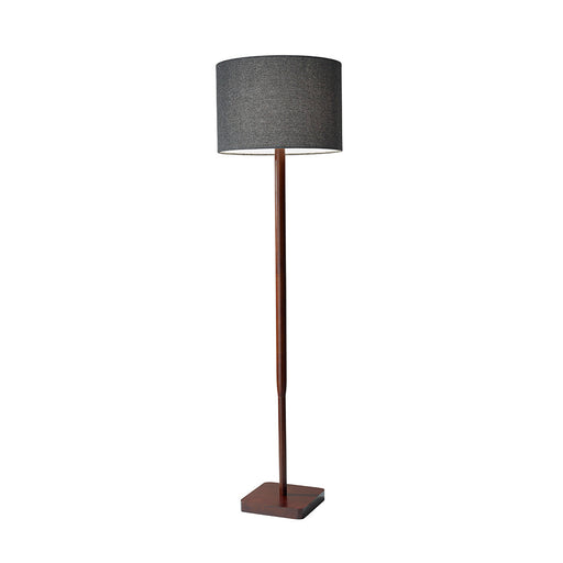 Adesso Walnut Rubber Wood Ellis Floor Lamp-Dark Gray Textured Fabric Drum Shade And 60 Inch Clear Cord And 3-Way Rotary Switch (4093-15)