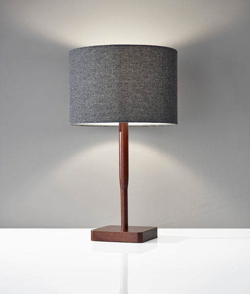 Adesso Walnut Rubber Wood Ellis Table Lamp-Dark Gray Textured Fabric Drum Shade And 60 Inch Clear Cord And On/Off Rotary Switch (4092-15)