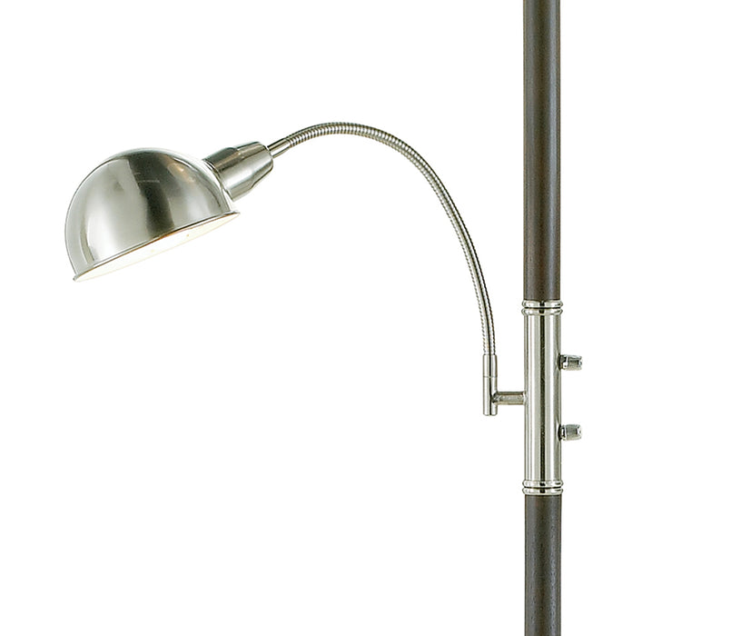 Adesso Walnut Rubber Wood-Brushed Steel Accents Lexington 300W Combination Torchiere Alabaster Frosted Glass/Brushed Steel Bowl Shade-60 Inch Black Cord-2 Rotary Switch On Pole (4052-15)