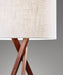Adesso Walnut Wood Brooklyn Table Lamp-White Textured Linen Drum Shade-98 Inch Hanging Brown Fabric Cover Cord-3-Way Rotary Switch (3226-15)