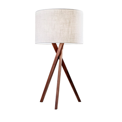 Adesso Walnut Wood Brooklyn Table Lamp-White Textured Linen Drum Shade-98 Inch Hanging Brown Fabric Cover Cord-3-Way Rotary Switch (3226-15)