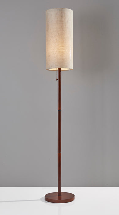 Adesso Walnut Wood Hamptons Floor Lamp-Textured Beige Linen Tall Drum Shade And 60 Inch Clear Cord And Pull Chain Switch (3338-15)