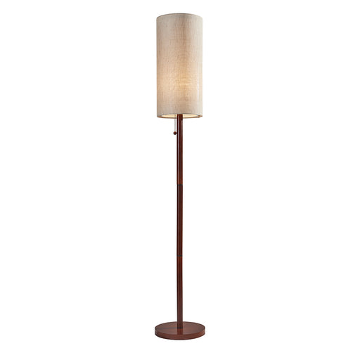 Adesso Walnut Wood Hamptons Floor Lamp-Textured Beige Linen Tall Drum Shade And 60 Inch Clear Cord And Pull Chain Switch (3338-15)
