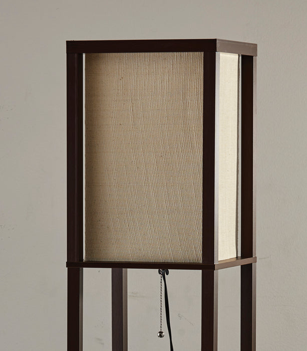 Adesso Walnut Wood Veneer On MDF Wright Shelf Lamp-Natural Textured Fabric Square Shade-60 Inch Clear -Clear Wire Retainers Cord-On/Off Pull Chain (3138-15)