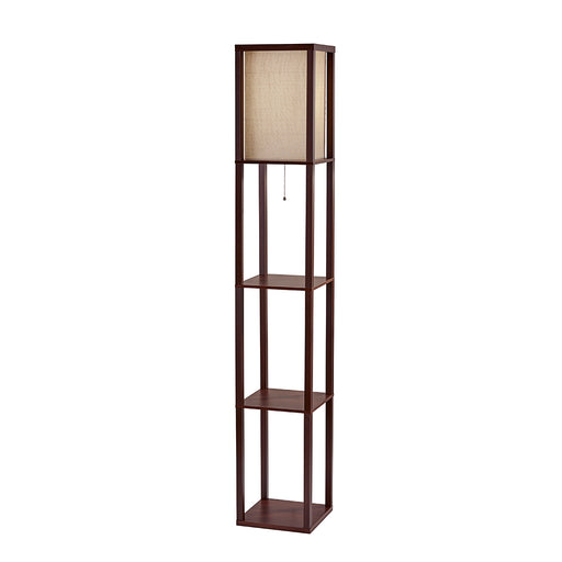 Adesso Walnut Wood Veneer On MDF Wright Shelf Lamp-Natural Textured Fabric Square Shade-60 Inch Clear -Clear Wire Retainers Cord-On/Off Pull Chain (3138-15)