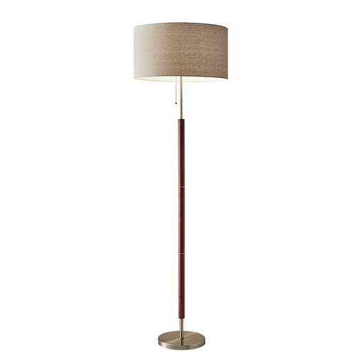 Adesso Walnut/Antique Brass Hamilton Floor Lamp-Natural Linen Drum Shade And 60 Inch Clear Cord And Pull Chain Switch (3377-15)
