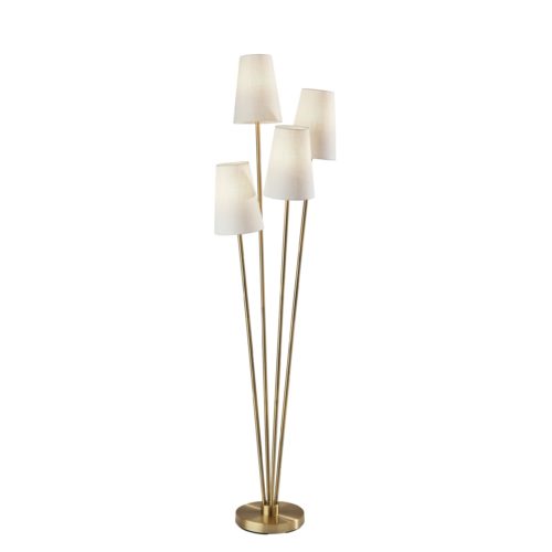 Adesso Wentworth Floor Lamp Antique Brass With Off-White Textured Fabric Tall Modified Drum Shades (5039-21)