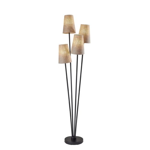 Adesso Wentworth Floor Lamp Black With Light Brown Textured Fabric Tall Modified Drum Shades (5039-01)