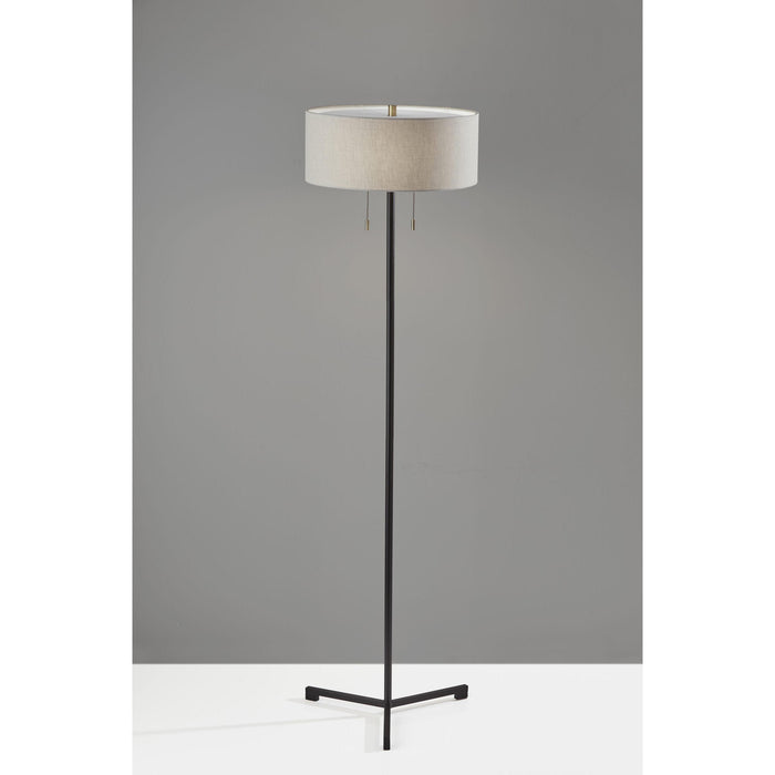 Adesso Wesley Floor Lamp Black Taupe Fabric With Plastic Top Diffuser (1557-01)