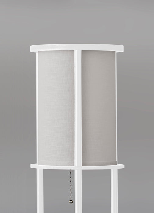 Adesso White Painted MDF Shelves And Beech Wood Tubes Stewart Shelf Floor Lamp-White Textured Fabric Cylinder Shade-129.921 Inch Clear Cord-Pull Chain Switch (3117-02)