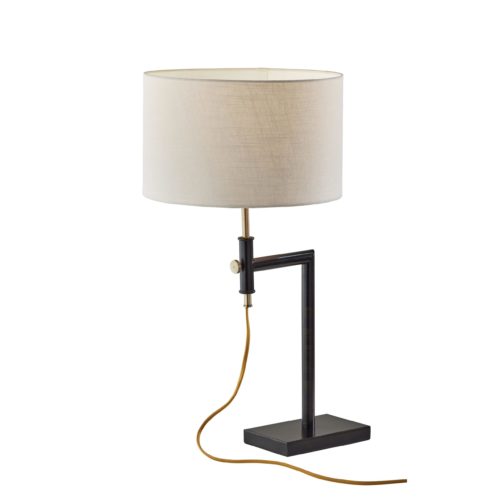 Adesso Winthrop Table Lamp Antique Bronze With Cream Textured Fabric Drum Shade (1617-26)