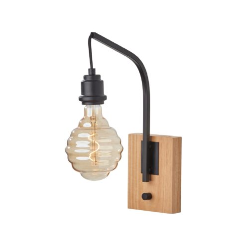 Adesso Wren Wall Lamp Natural Wood With Black Finish With 40W Vintage Bulb (3844-01)
