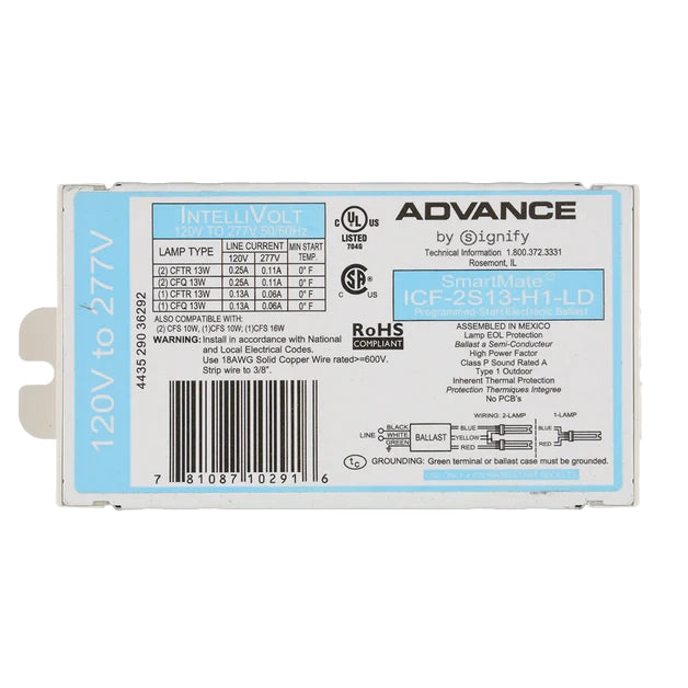 Advance ICF2S13H1LDK Electronic Ballast 2 13W Compact Fluorescent 4-Pin 120-277V Kit (913700500811)